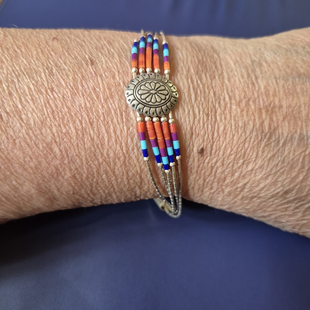 5 Strand Liquid Silver Beaded Southwestern Bracelet.